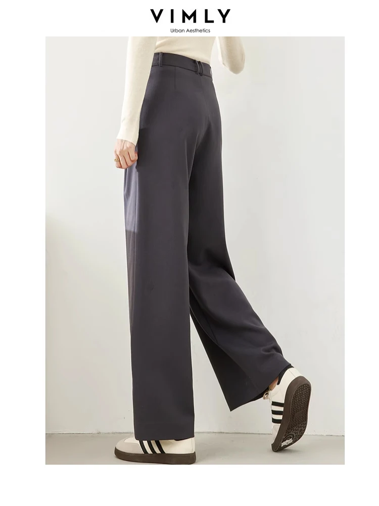 Vimly Baggy Pants Woman Wool Blend Wide Leg Suit Pant Winter New Warm Straight Loose Casual Trousers Women's Clothing M3989