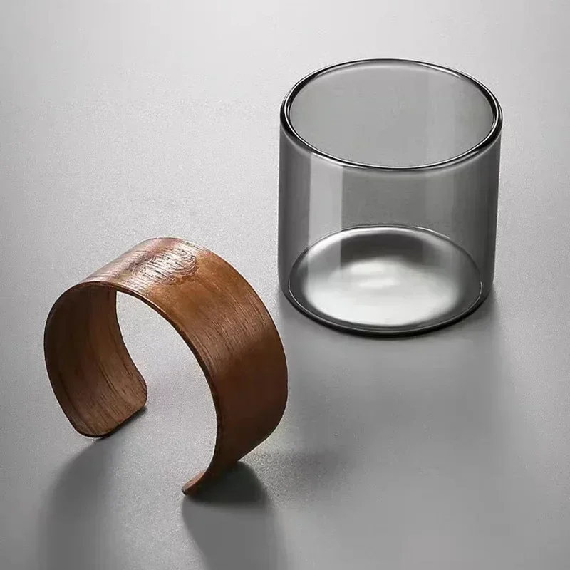 

1 шт., термостойкая стеклянная чашка для чая с защитой от ожогов, деревянный держатель, чайный сервиз кунг-фу, мастер-чашка, бытовая кофейная кружка