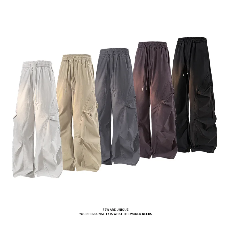 Outdoor Functional Quick-Dry Work For Men, Spring And Autumn Pleated Hiking Paratrooper Pants, Trendy Sports Casual Long Pants