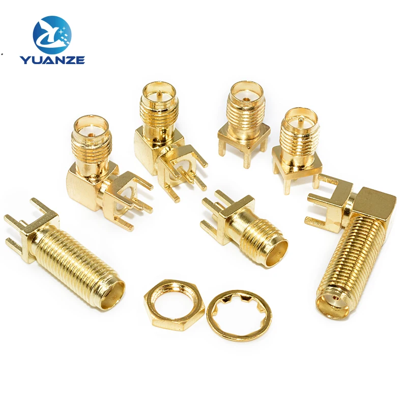 1Pcs SMA Female Jack Male Plug Adapter Solder Edge PCB Straight Right angle Mount RF Copper Connector Plug Socket