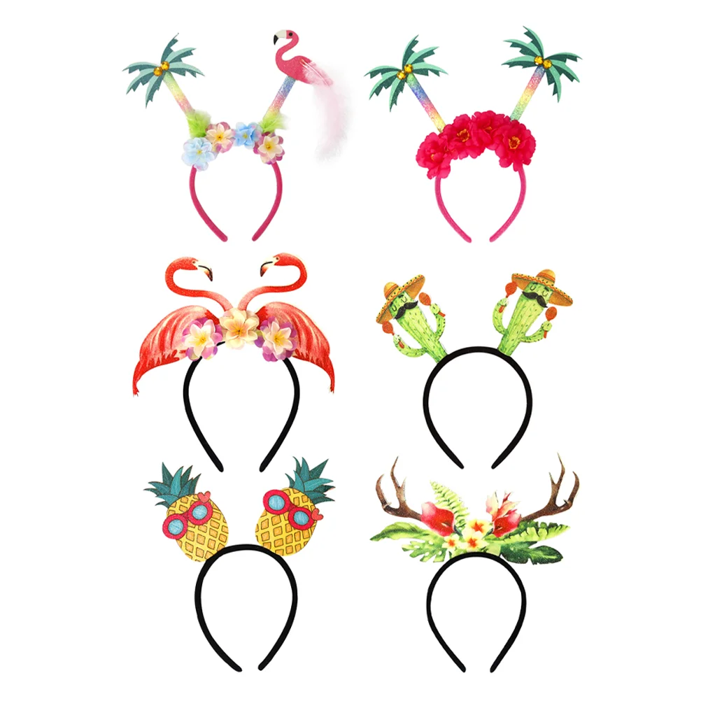 

6 Pcs Hawaiian Beach Party Headbands Cute Pineapple Flamingo Plastic Decorative Lightweight Safe Comfortable Women Girls