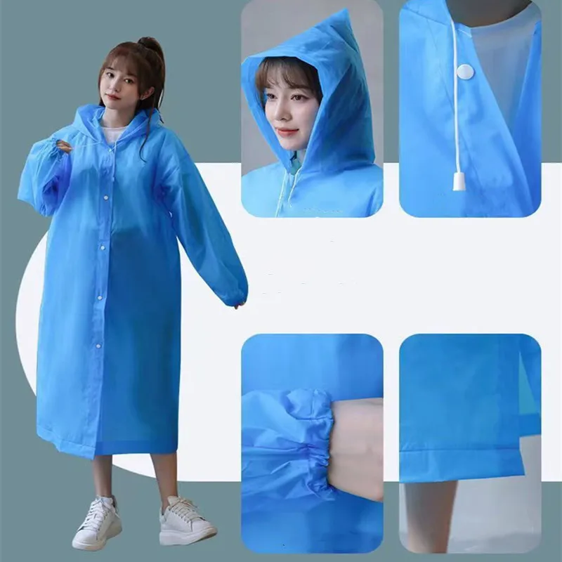 Adult raincoat with cap poncho reusable waterproof raincoat for men and women outdoor tourism transparent long raincoat