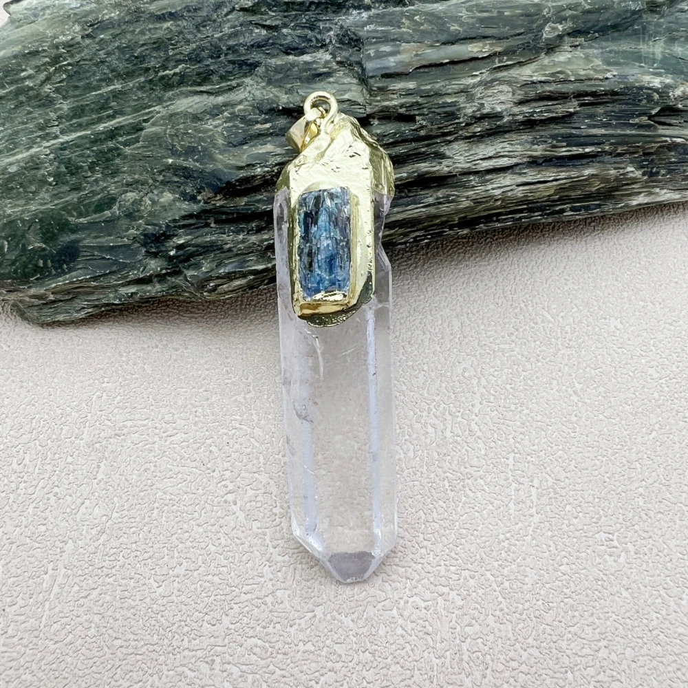 10PCS Natural Kyanite Embellish Large Clear Quartz Crystal Pillar Point Pendant MY230913