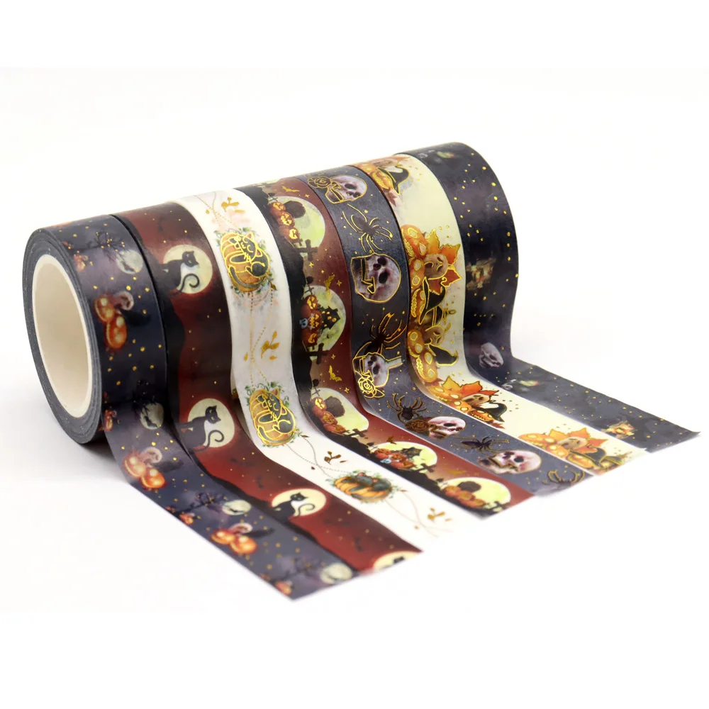 2022 NEUE 1PC 15mm * 10m Halloween Kürbis Vögel Katzen Spinne Hüte Dekorative Washi Band Scrapbooking Masking band Büro Liefern