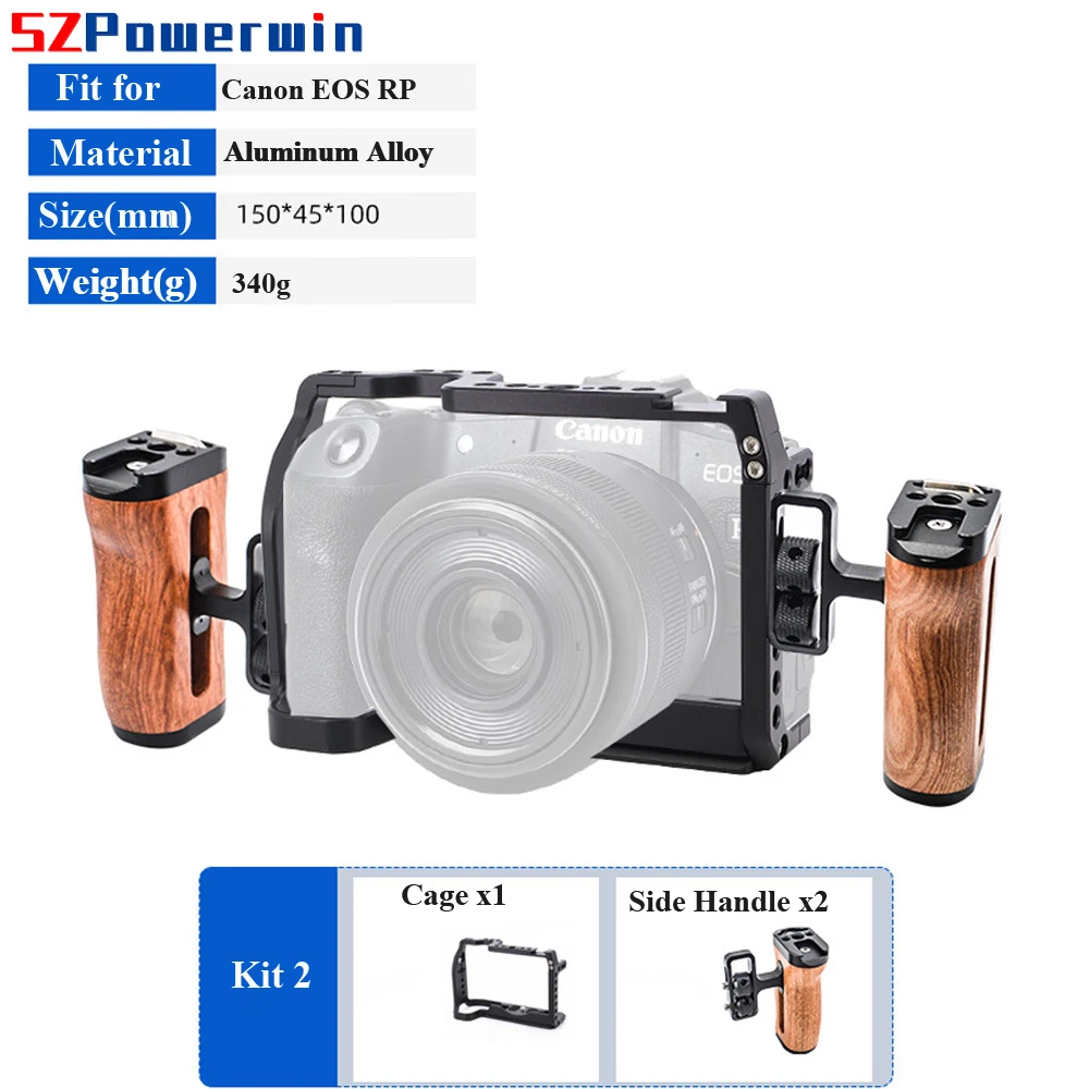 Powerwin Camera Cage For Canon EOS RP with wooden Handle Rig Kit Aluminum Alloy Multifunctional Arri Locating Screw