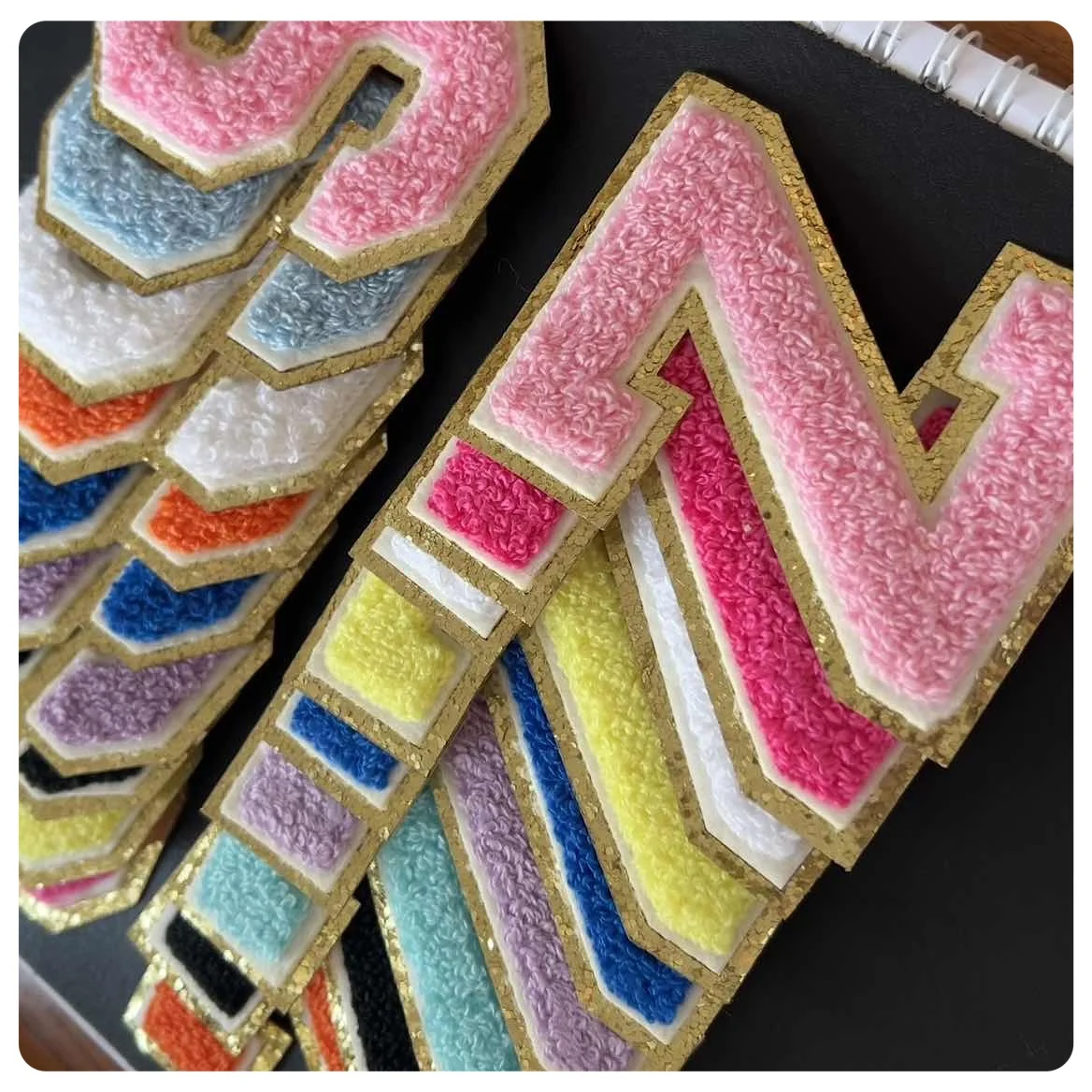 4 pc Large letter Patches Chenille Towel English Sticker For Sew on Bags Clothings Personalized Decoration