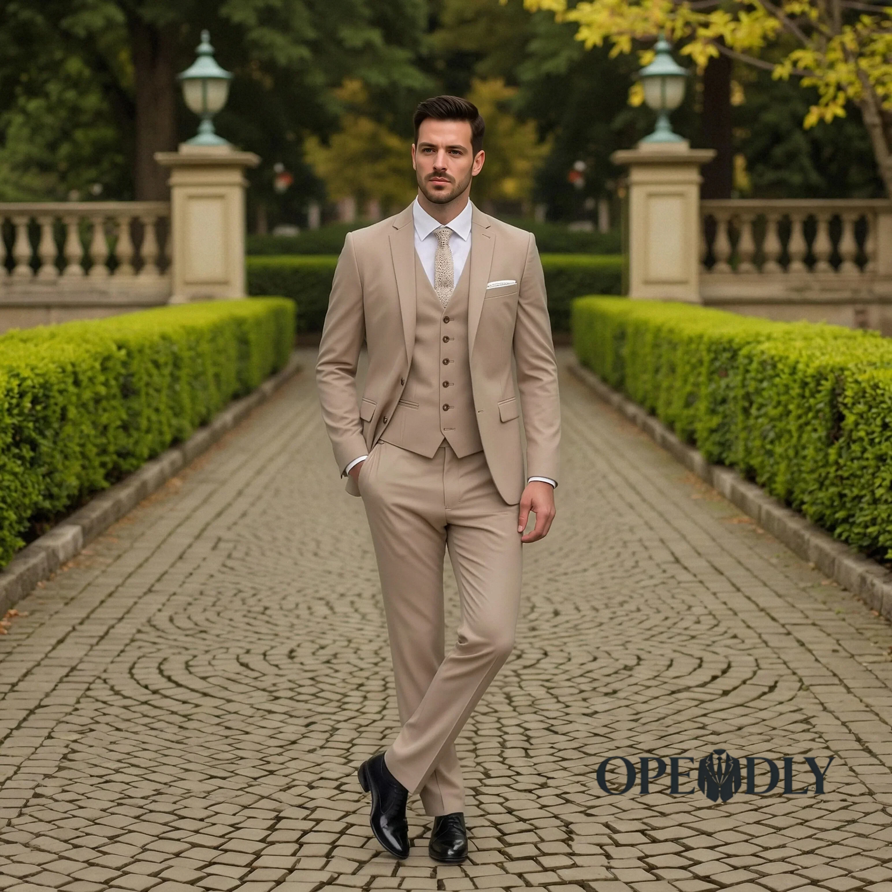 

Slim Fit 3 Piece Tuxedo Suit Set by OPEODLY One Button Blazer Jacket Vest Pants for Men Wedding Formal Business