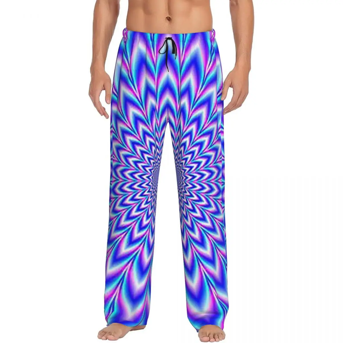 Custom Psychedelic Pulse In Blue And Pink Pajama Pants Men Sleepwear Sleep Lounge Bottoms with Pockets