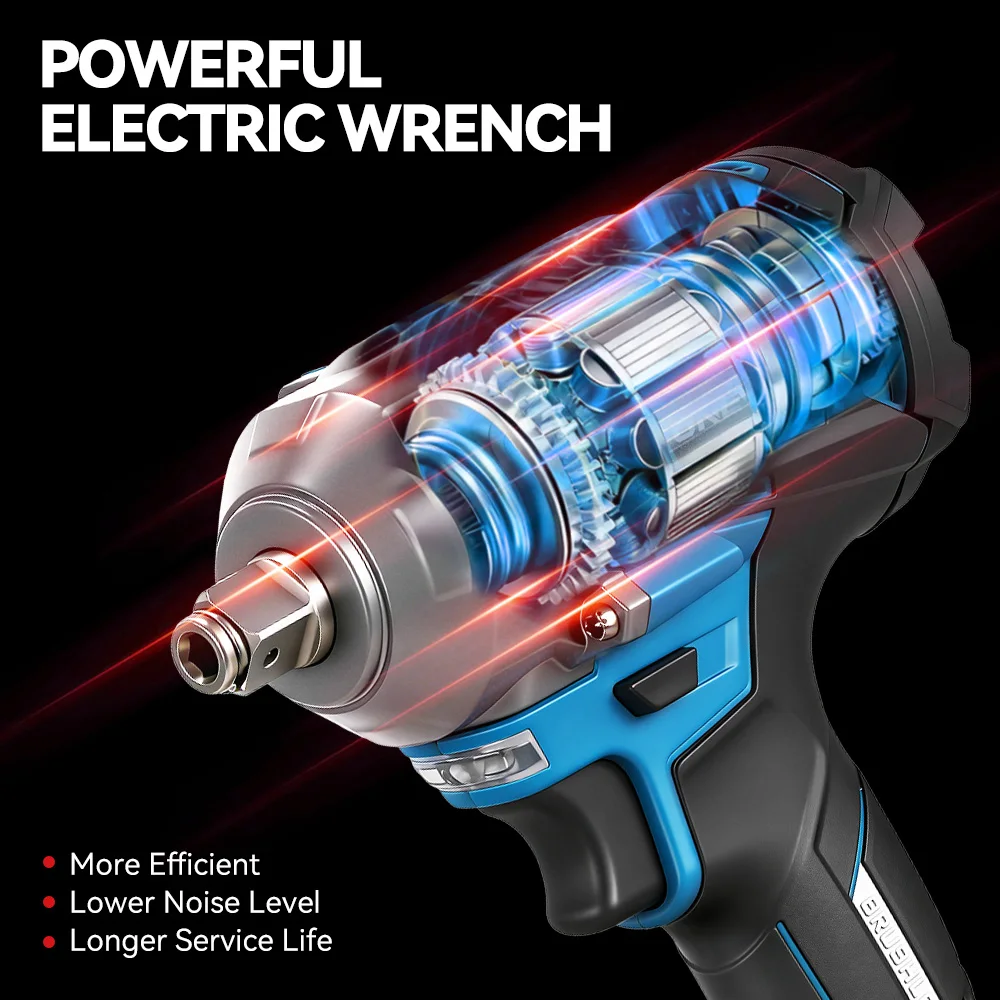 ONEVAN 1200N.M Bürstenloser Elektrischer Schlagschrauber Kabellos 1/2 Zoll Schraubendreher Bohr- und Reparaturwerkzeug für Makita 18V Akku – Detail 9