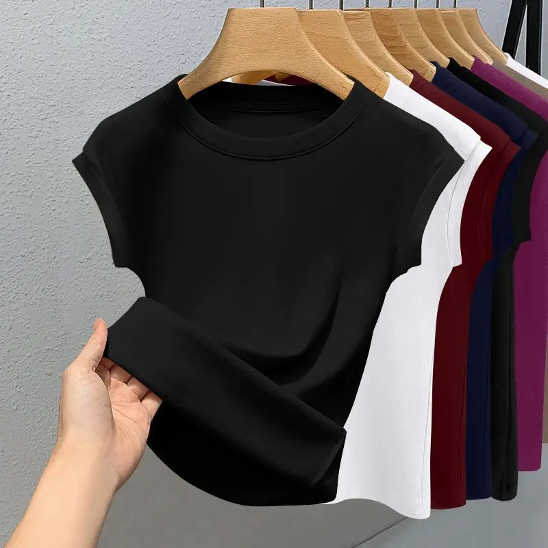 Women's New Sleeveless T-shirt Trendy Fashion Casual Slim Fit Summer Round Neck Ribbed Solid Color Cool Thin Base Top image 5