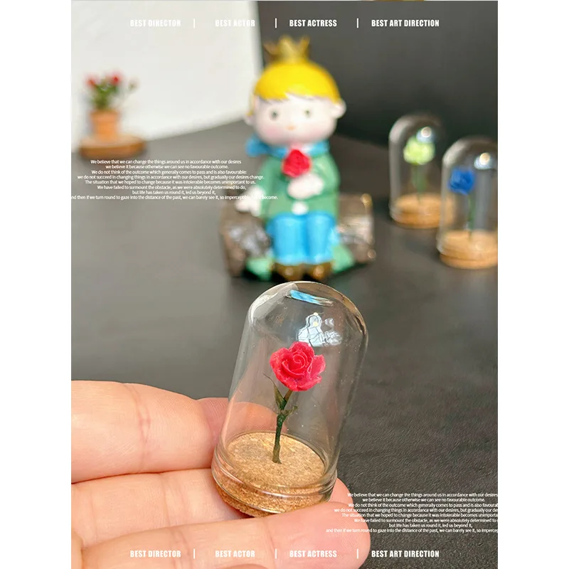 Dollhouse Miniature Items The Little Prince Red Rose Handicraft Glass Ornaments Mini Flowers Doll House Accessories Potted Plant