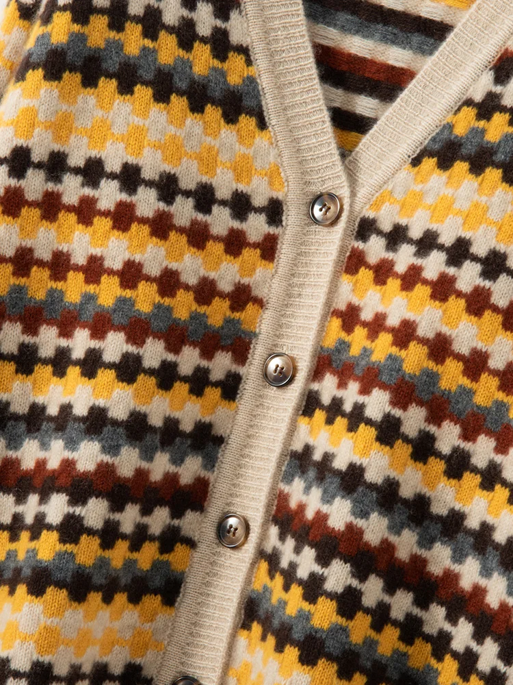 Women Cashmere Cardigan V-neck Multi Colored Sweater Autumn Winter Loose Thick Long Sleeve Grace Soft 100% Cashmere Knitwear Top image 3