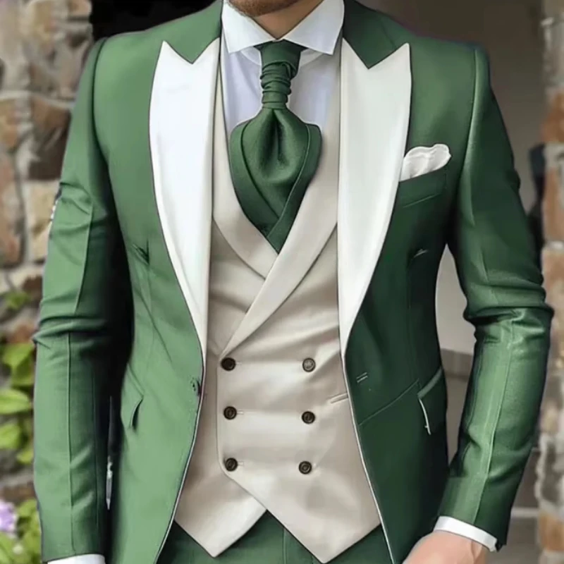

Wedding Tuxedo For Men 3 Pcs Male Fashion Suit Jacket with Pants Vest Full Set Luxury Single Breasted Peak Lapel Blazer 2025