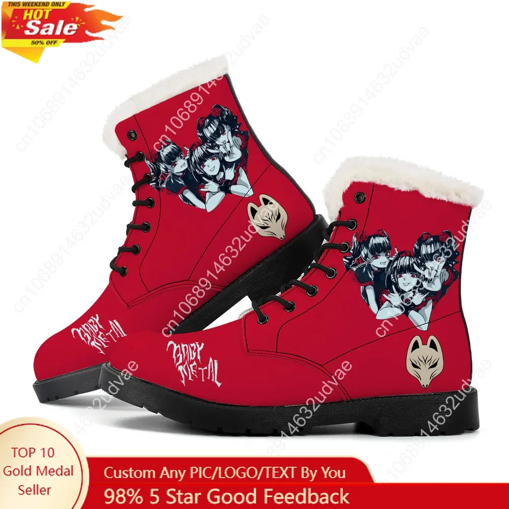 

Babymetal Japan Band Plush Boots Mens Womens Casual Shoes Hip-hop Rock Outdoor Keep Warm Leather Boot High Quality Custom Shoe