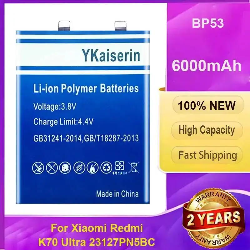 

Аккумулятор для мобильного телефона Xiaomi Redmi K70 Ultra 23127PN5BC, 6000 мАч, высокая производительность, портативный внешний аккумулятор