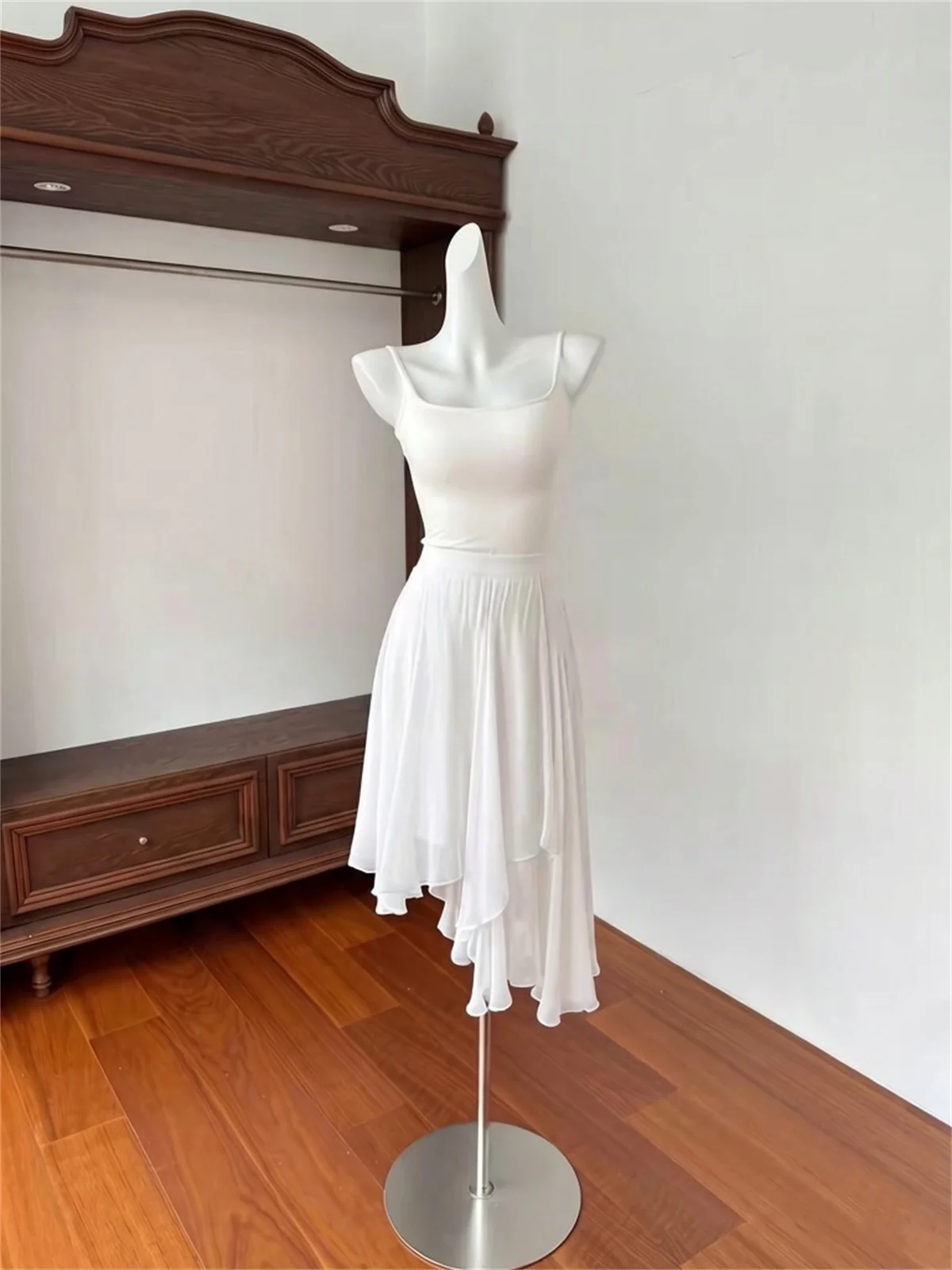 Falda coreana de cintura alta con corte en A para mujer, holgada, informal, irregular, con encaje, de media longitud, sexy, para fiesta, primavera, verano, talla grande