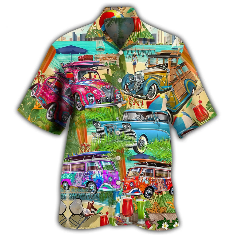 Designer Men\'s Hawaiian Shirt Cuban Collar For Men 3d Mechanical Locomotive 2024 Summer Fashion Cool Short Sleeve Tops