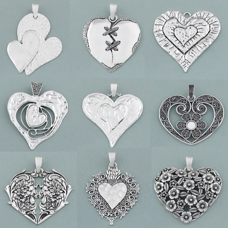 Vintage Large Tribal Metal Heart Charm Pendant Bohemian Handmade Necklace Jewelry Making Accessories Crafts Findings