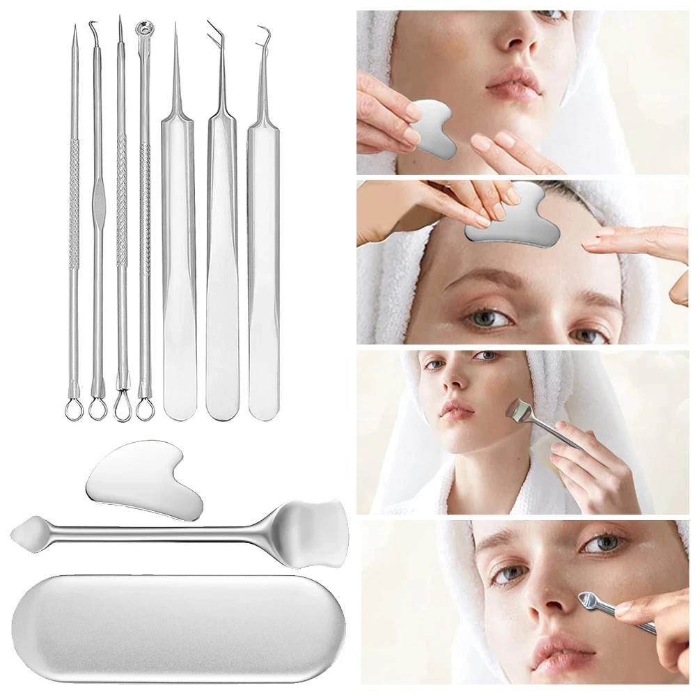 7/10 pezzi kit per il trattamento dell'acne strumento per la preparazione dei pori raschiatura della pelle rimozione dei punti neri cucchiaio estrattore di comedoni per la cura del viso