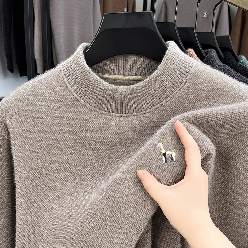 

Высококачественный брендовый мужской вязаный свитер с круглым вырезом и длинными рукавами, осенне-зимний модный бутик с вышивкой собаки, повседневный теплый пуловер