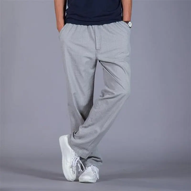 Plus Size L-5XL Men Cotton Linen Pants Spring Summer Autumn Fashion Casual Loose Wide Leg Black Grey Blue Beige