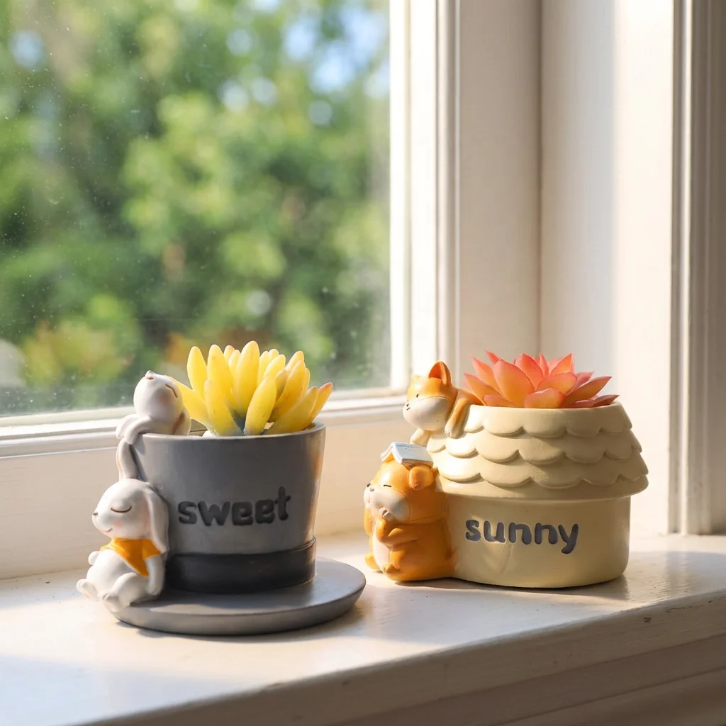 Eco-Friendly Cartoon Animal resinss Floor Garden Pots for Home Balcony Succulent Plant Arrangements
