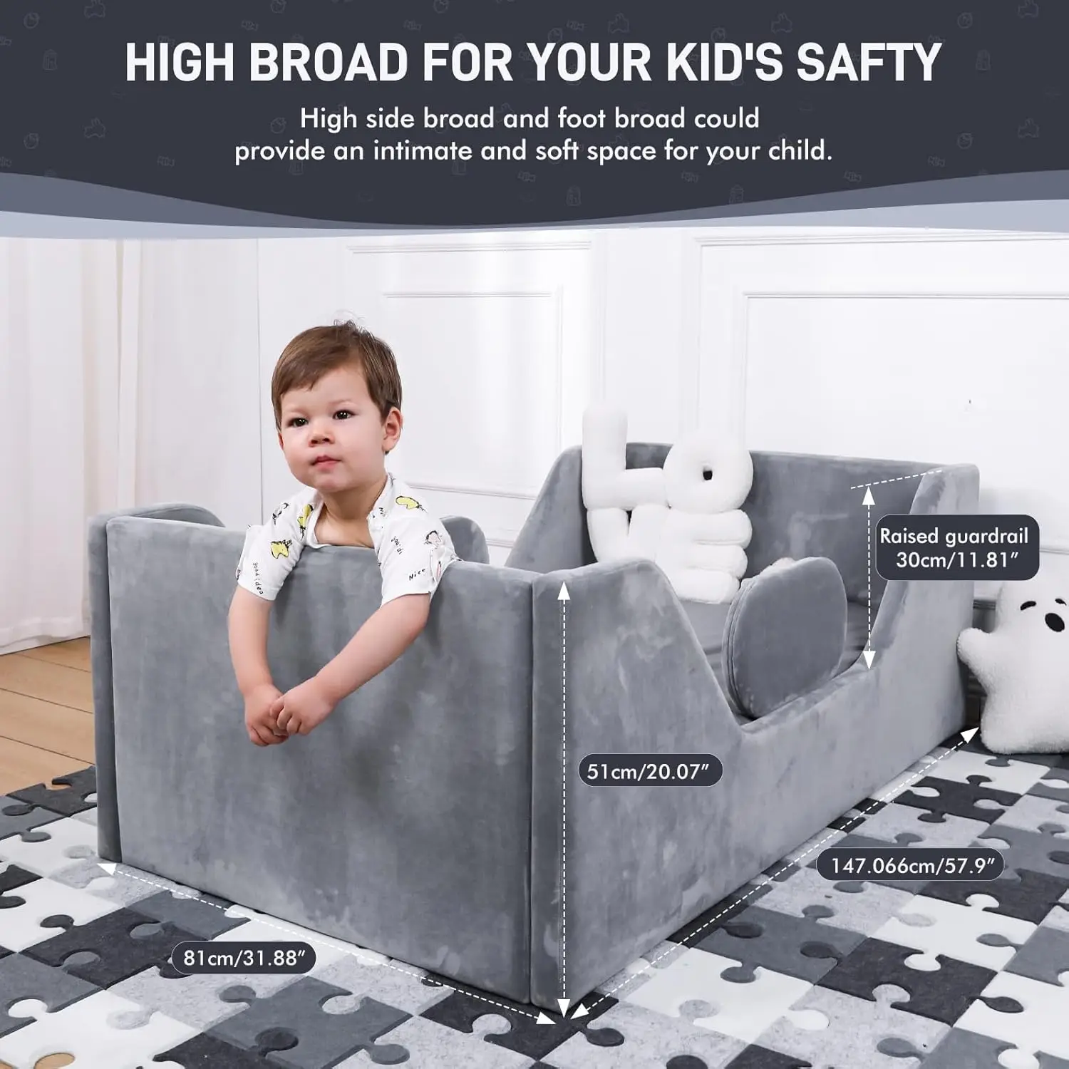 Bed, Kinderbed Voor Kinderen Met Extra Safty Breed, Standaard Wiegformaat Peuterbed, Gecertificeerde Stoffen Peuterbedden, Peuterbed