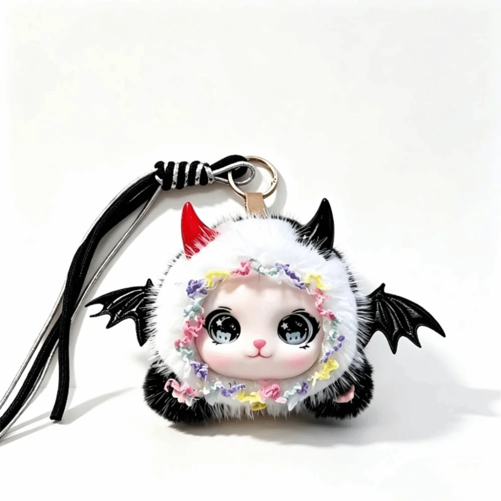 Bag Pendant Plush Little Devil Horn Keychain Wings Devil Horns Plush Keychain Soft Cute Plush Doll Keyring Keychain Accessory