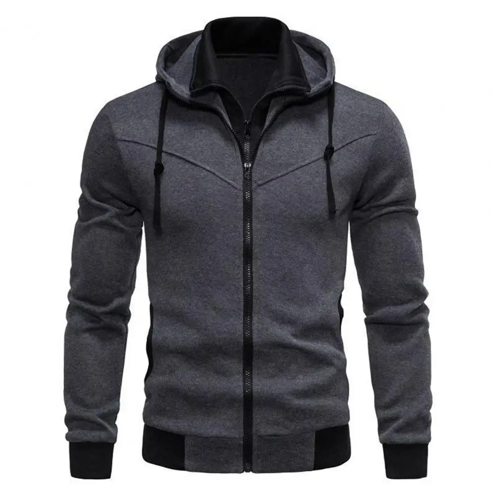 

Men Winter Coat Men's Zipper Closure Hoodie Cardigan with Drawstring Hood Contrast Color Design for Fall Spring Seasons Men