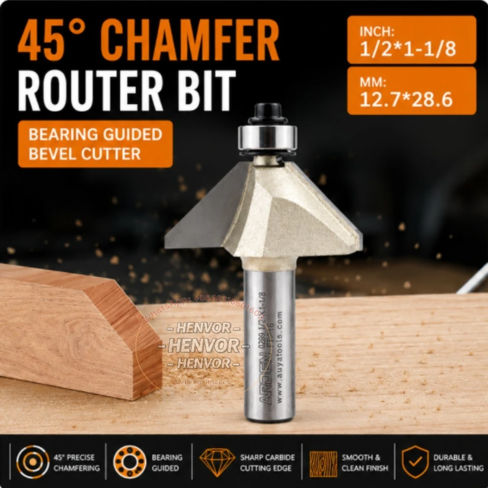 ARDEN 45° Chamfer Router Bit with Bearing Carbide Woodworking Bevel ...