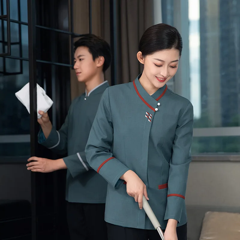 زي تنظيف غرفة الفندق الخريف الشتاء الملكية فندق تنظيف الموظفين الزي الرسمي مول مستشفى تنظيف عمال للجنسين #4