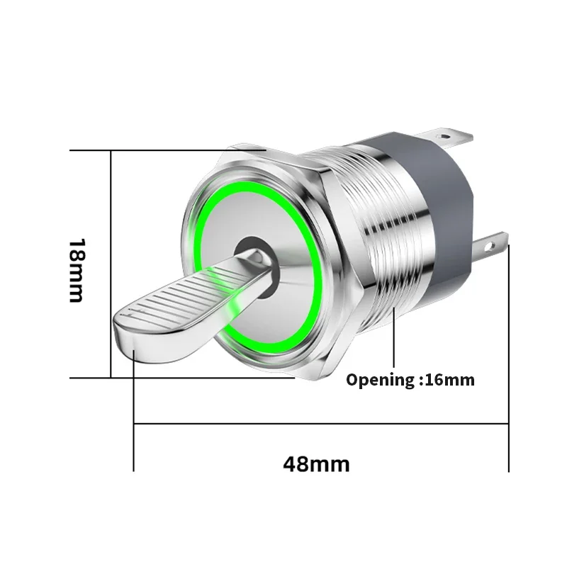 16MM Metal Self-locking Toggle Switch 5A 2 Positions Anti-static Handle Rocker Arm Toggle ON-OFF Slide Power Button with Light