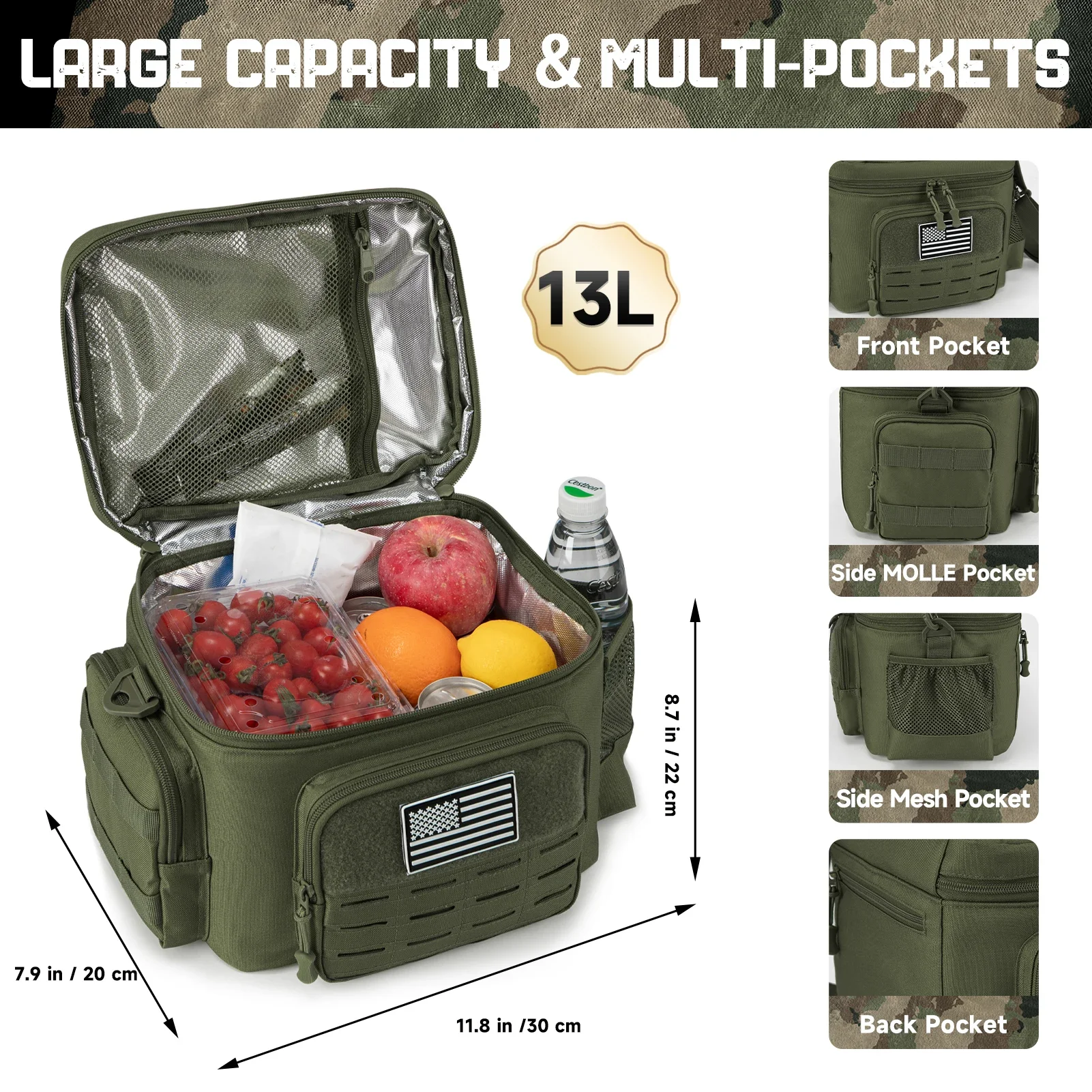 Tactical Lunch Box for Men Military Heavy Duty Lunch Bag Work Leakproof Insulated Durable Thermal Cooler Bag Meal Camping Picnic