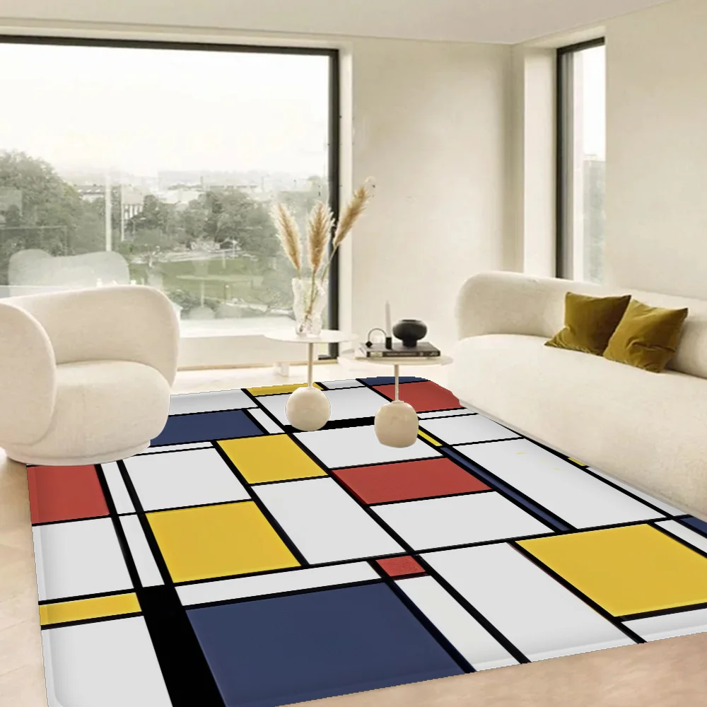 Retro Manic M-Mondrian Art Hallway Carpet INS Style Soft Bedroom Floor House Laundry Room Mat Anti-skid Bedside Area Rugs