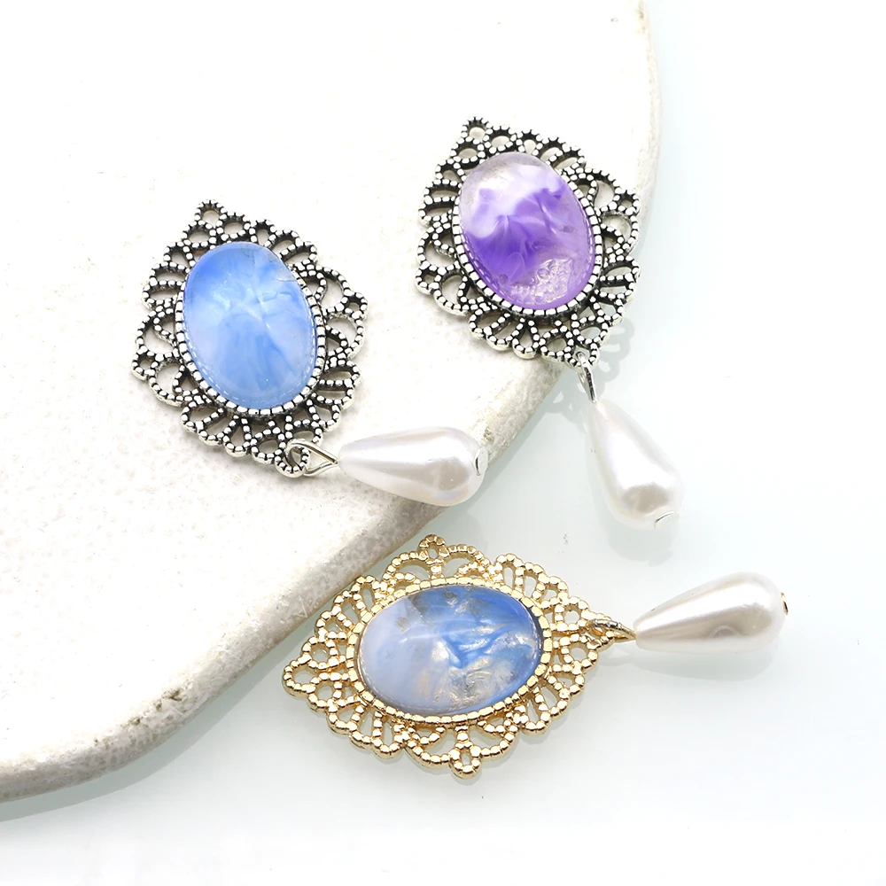 5Pcs/Lot26 * 51MM Creative New Cloud Mist Series Flat Bottom Pearl Pendant with Lace Diamond Handmade Decorative Accessories