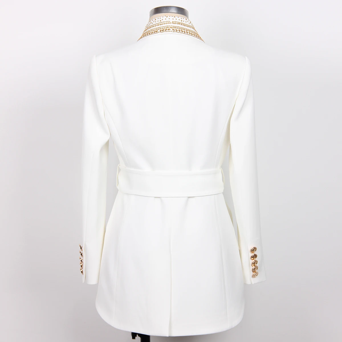LEOSOXSSpring And Autumn Fashion New Style Hot Stamped Belt With Green Fruit Collar, Medium Length Black And White Women's Suit