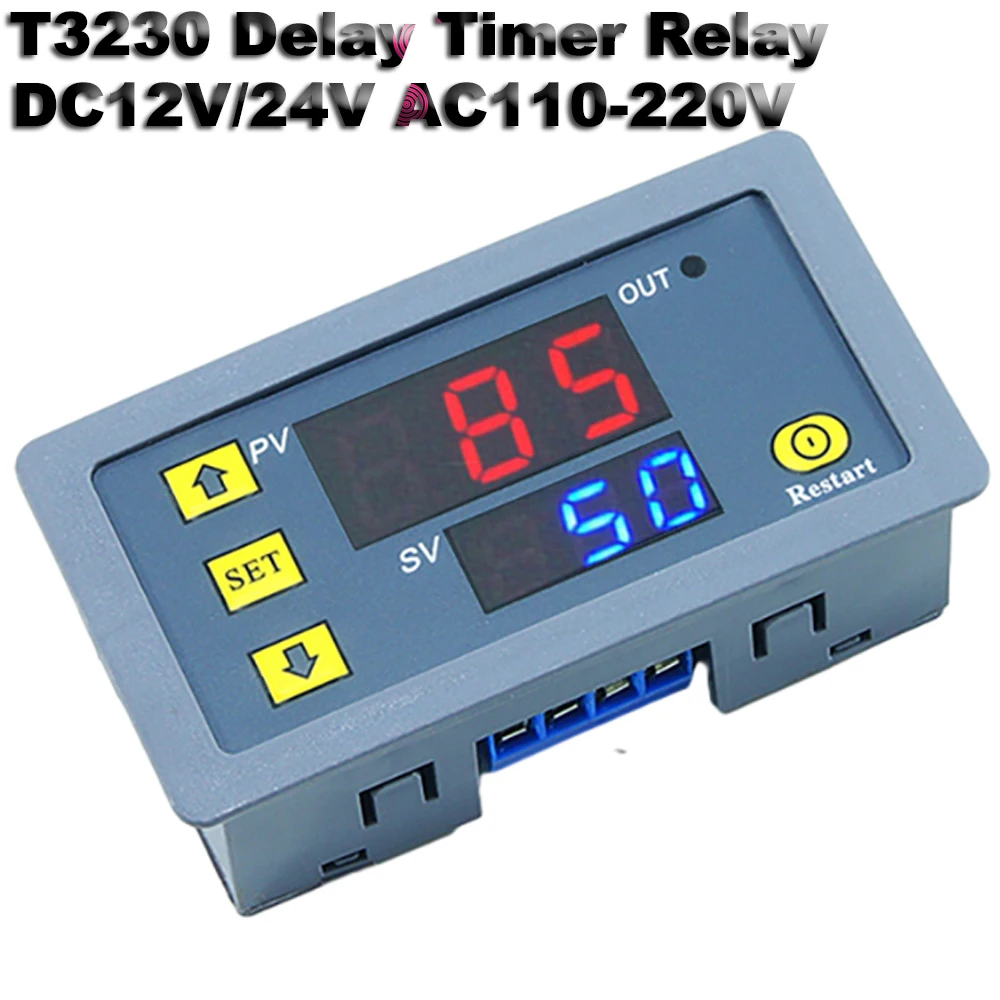 T3230 Delay Timer Relay DC12V/24V AC110-220V Cycle Timing Delay Relay Module With Red and Blue Ribbon Casing