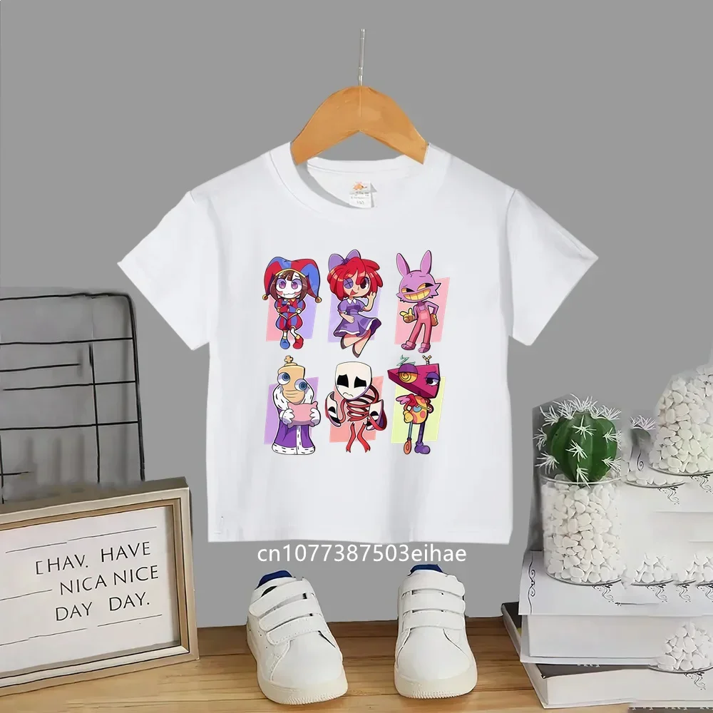 Kids Short Sleeve Cotton T-Shirt The Amazing Digital Circus Graphic Print, Casual Summer Anime Clothes Suitable for Boys Girls