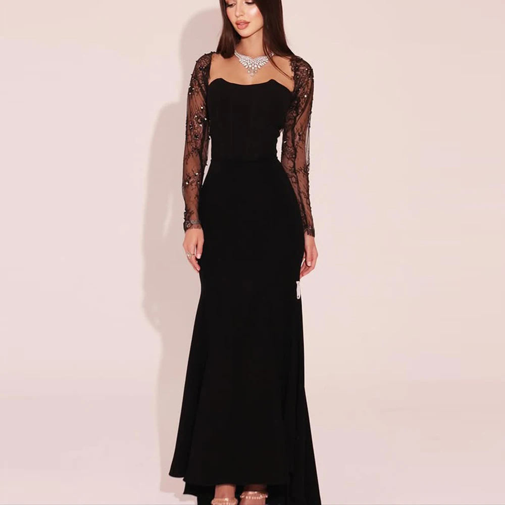 Op maat gemaakte zwarte jassen kant bruids formele avondjurk schede sexy maxi backless klassieke prom feestjurk vestidos de