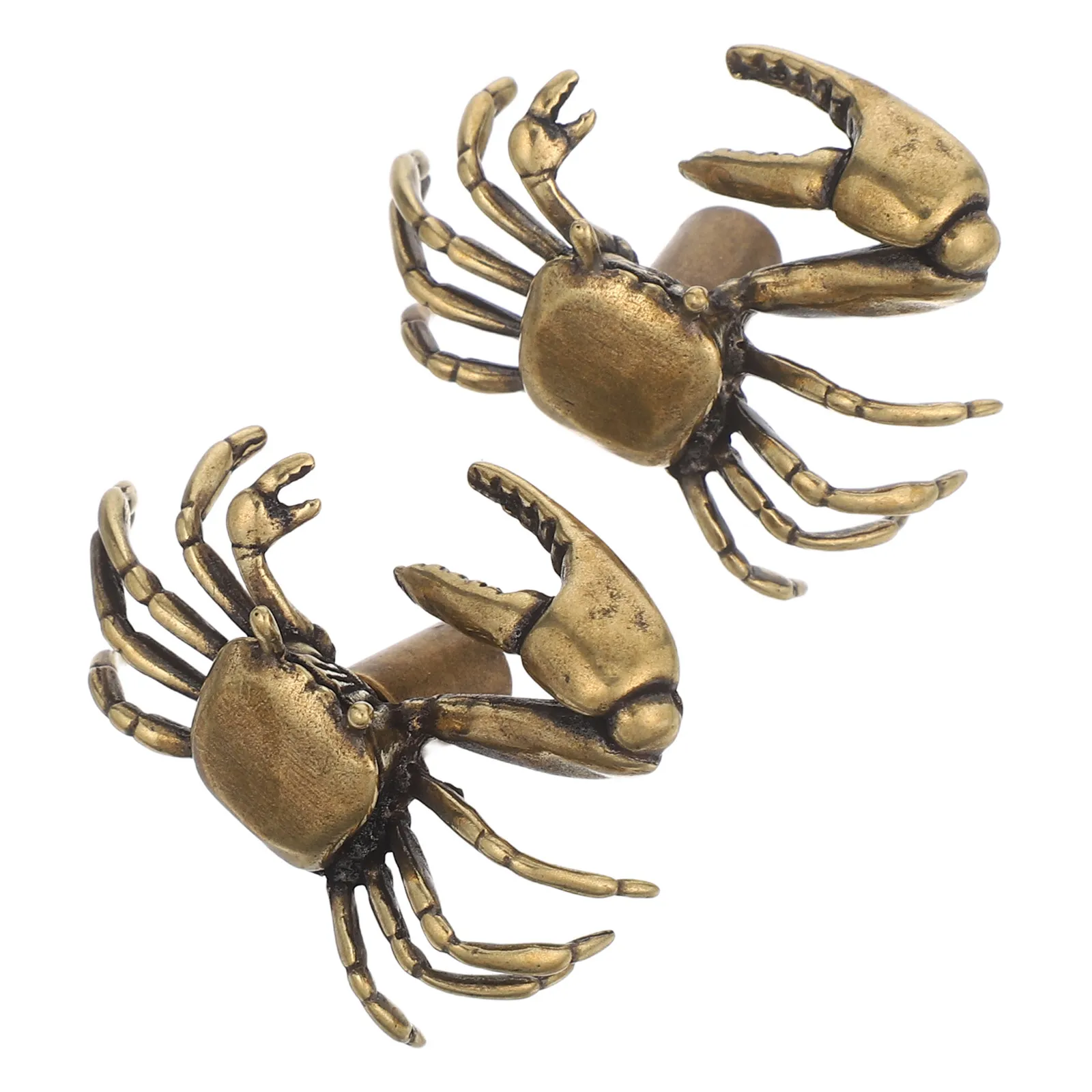 2Pcs Brass Crab Cabinet Knobs Unique Nautical Themed Decorative Door Handles Retro Vintage Drawer Pulls for Kitchen Wardrobe