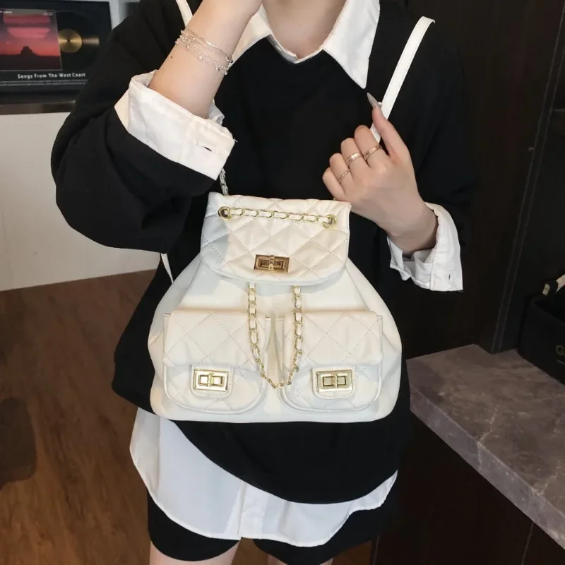 

2025 Women's Stylish Quilted Backpack - Fashionable Chain Shoulder Bag for Trendy Commuting & Daily Essentials