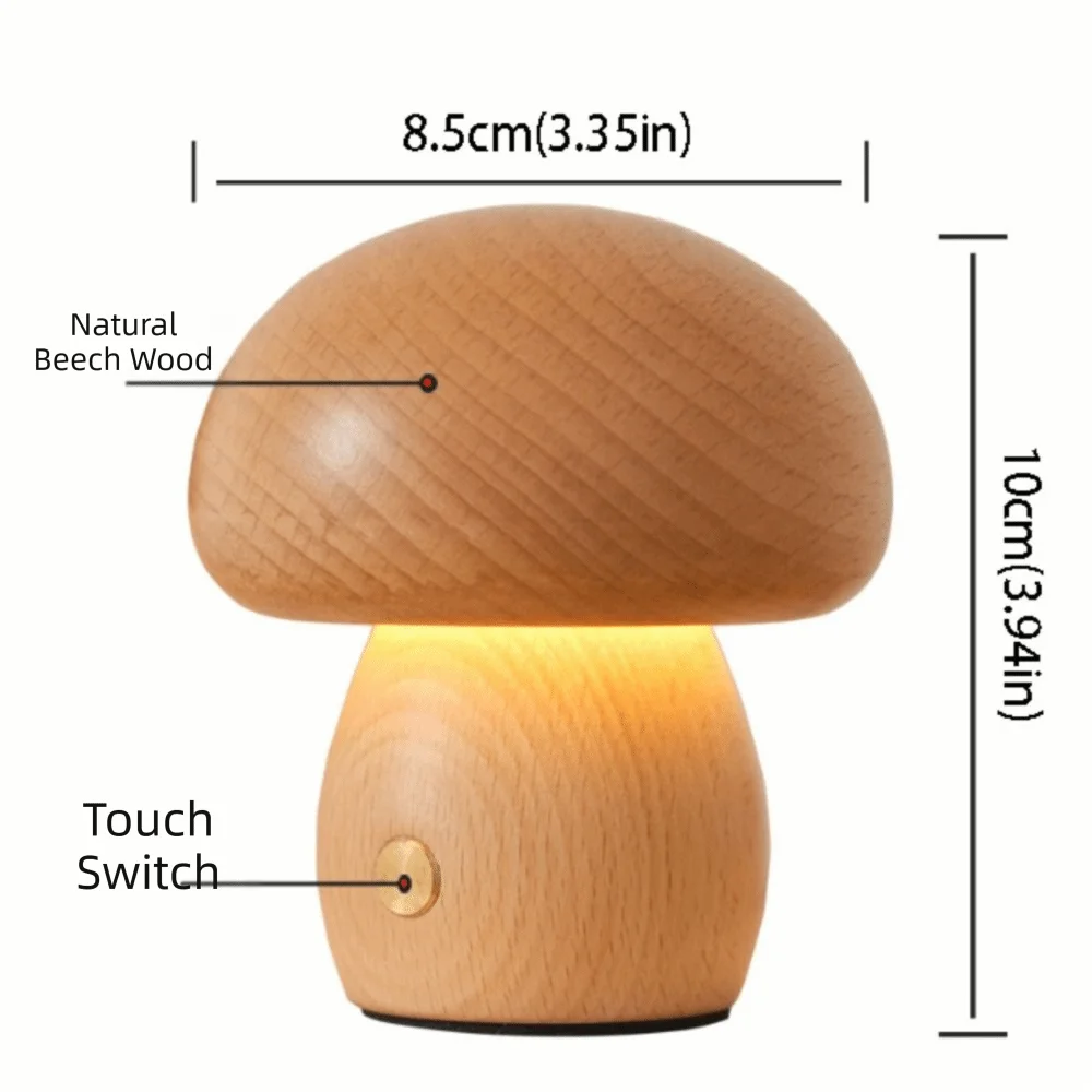 Touch Switch Wooden Mushroom Night Light 3 Color Light Wooden Material Rechargeable Night Light LED Night Light Battery Operated