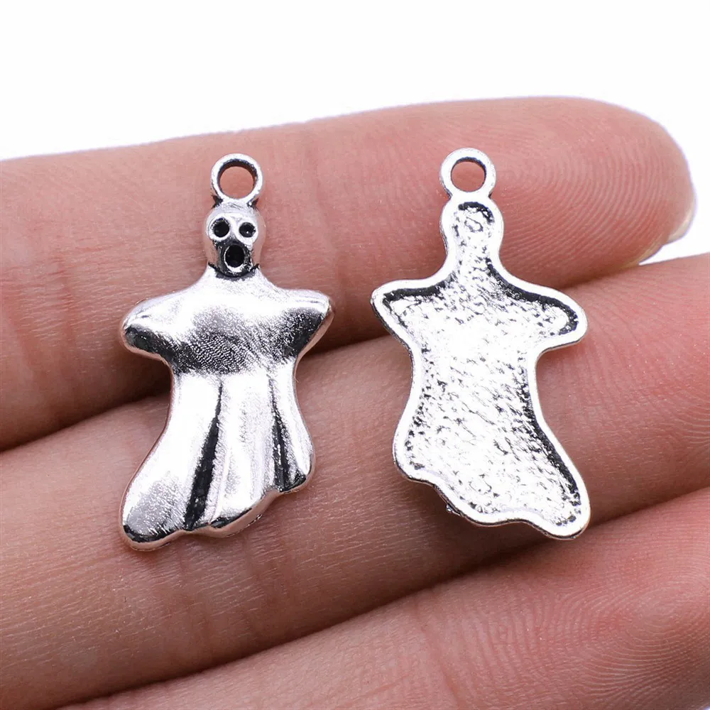 5pcs/lot 14x27mm Ghost Charms For Jewelry Making Antique Silver Color 0.55x1.06inch