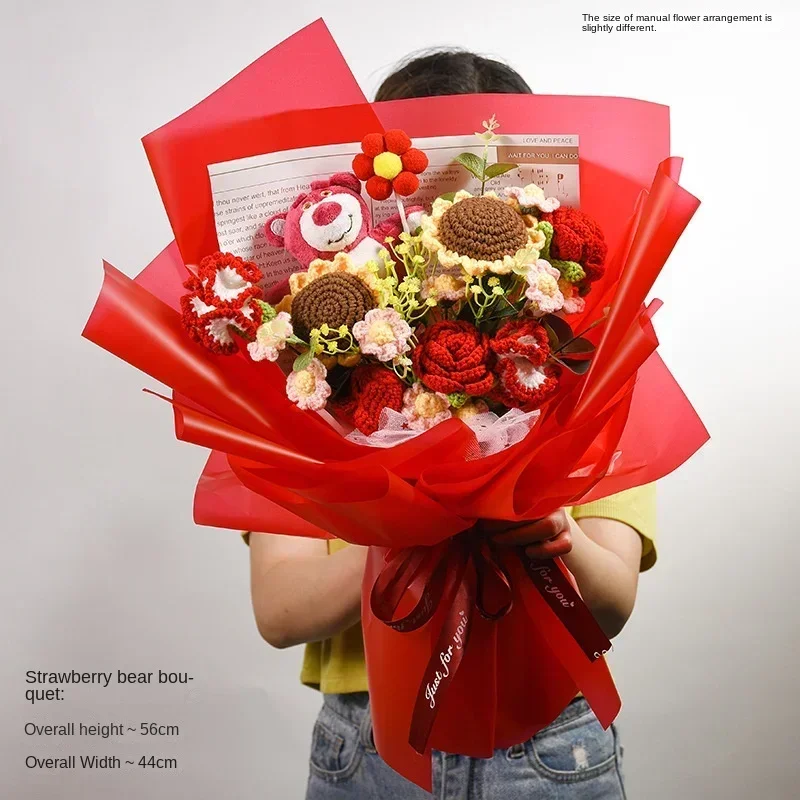 

Handmade Crochet Flower Bouquet with Roses - Creative Artificial Flowers, Faux Flowers, Fake Flowers for Birthday, Mothers Day,