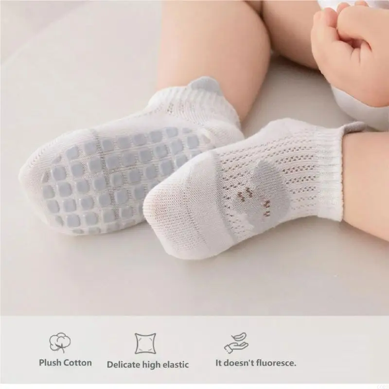 CORB 5 Pairs Socks Infant High Elastic Breathable Grip Sock Summer Cotton Socks with Anti Skid Soles for Baby Ankle Socks