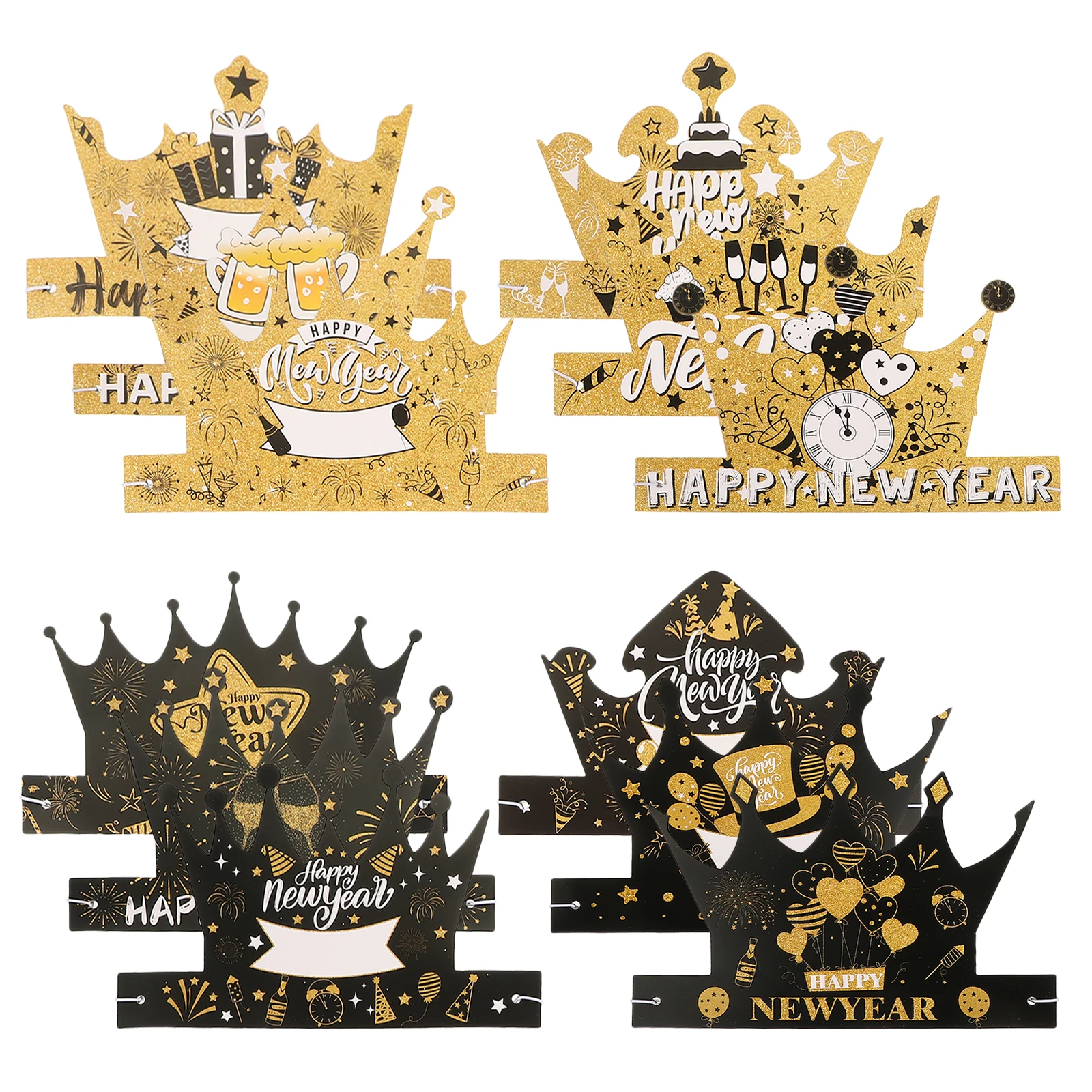 

12Pcs 2025 New Year Party Paper Hats Festive Headwear for Adults Kids Comfortable Fit Glitter Decoration Celebration Event Party