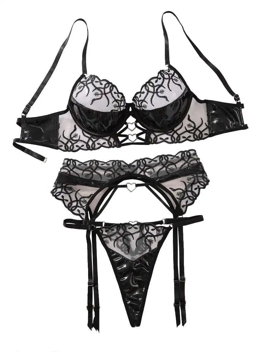 Ultra Thin Transparent Steel Ring Womens Lingerie Set Sexy Lace Embroidered Bra Panties Set Adjustable Womens Underwear JJ8W