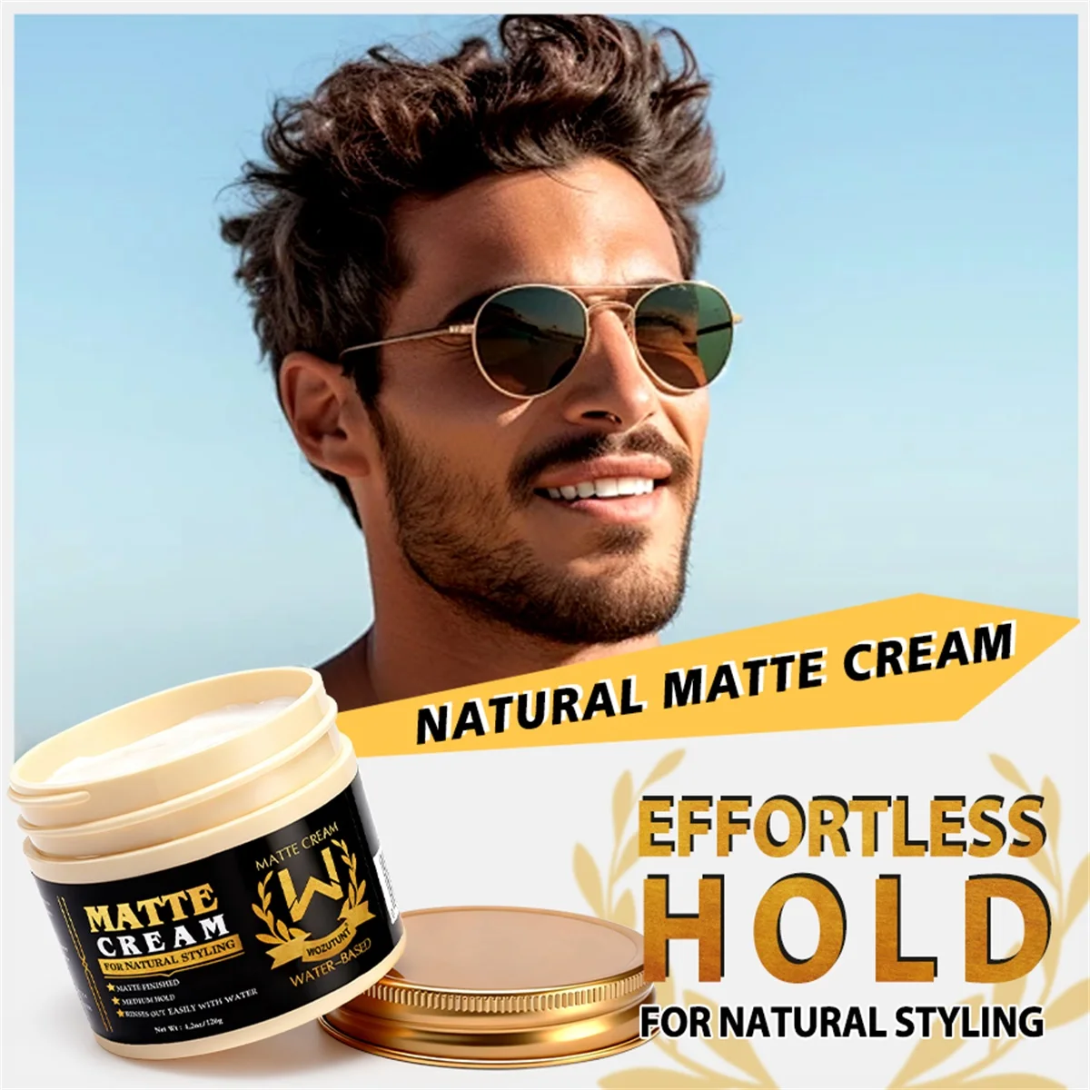 Men Matte Hair Styling Cream Water‑Based Medium Hold Matte Finish Natural Hairstyle Paste Easy Rinse No‑Greasy Hair Wax 30g-120g