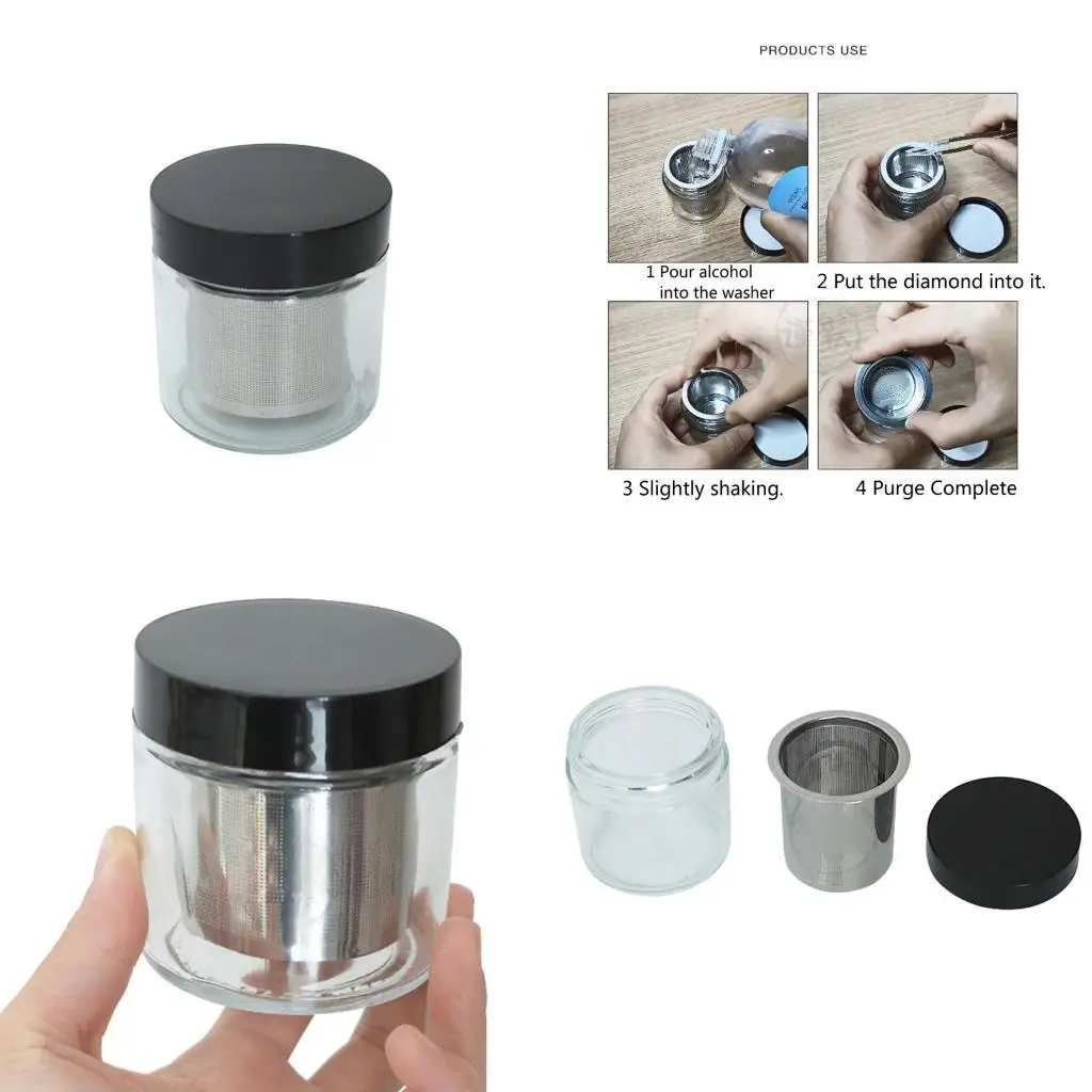 Diamond Washing Cup Cleaning Glass Jar Bottle with Metal Sieve Cleaner
