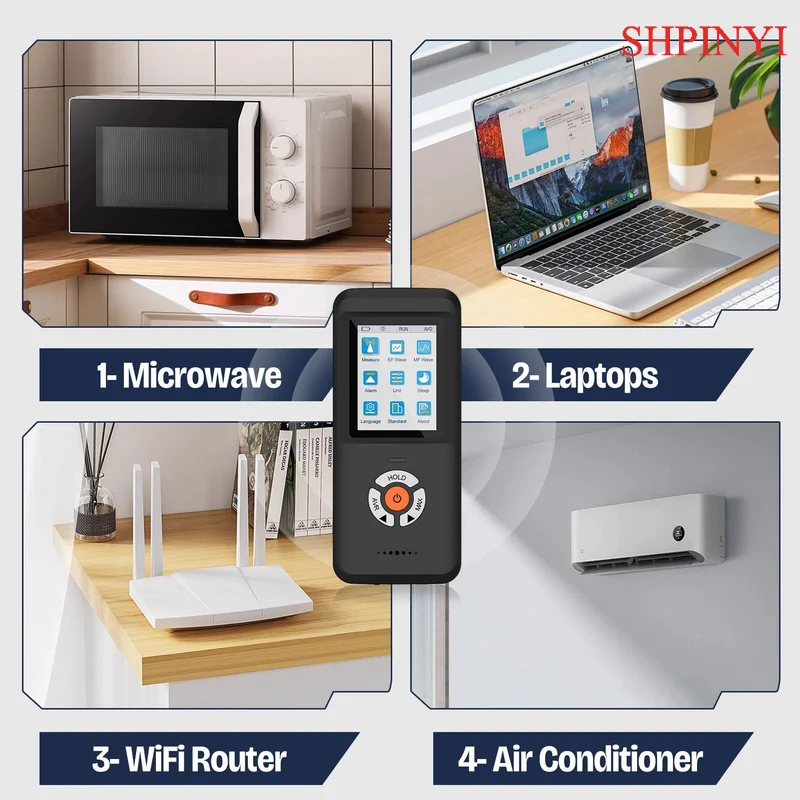 مقياس EMF، ترقية كاشف إشعاع المجال الكهرومغناطيسي القابل لإعادة الشحن 3 في 1 لفحص EF RF MF EMF وصيد الأشباح